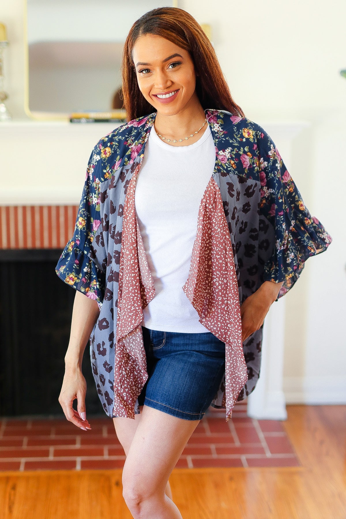 Seize The Day Animal & Floral Print Color Block Kimono