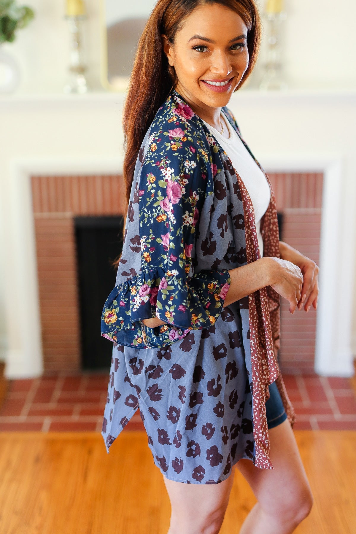 Seize The Day Animal & Floral Print Color Block Kimono