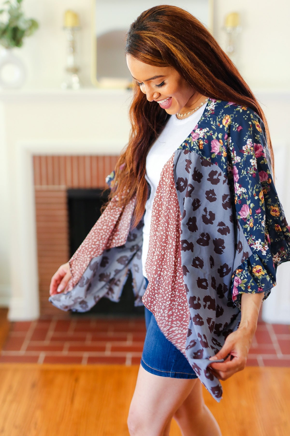 Seize The Day Animal & Floral Print Color Block Kimono