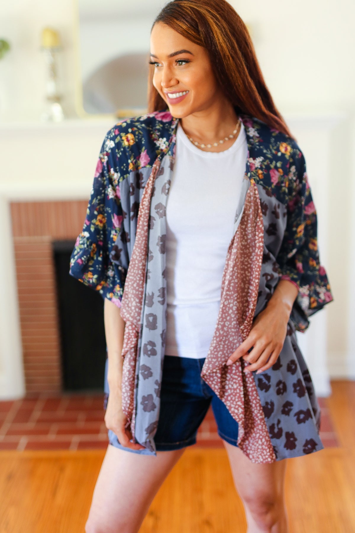 Seize The Day Animal & Floral Print Color Block Kimono