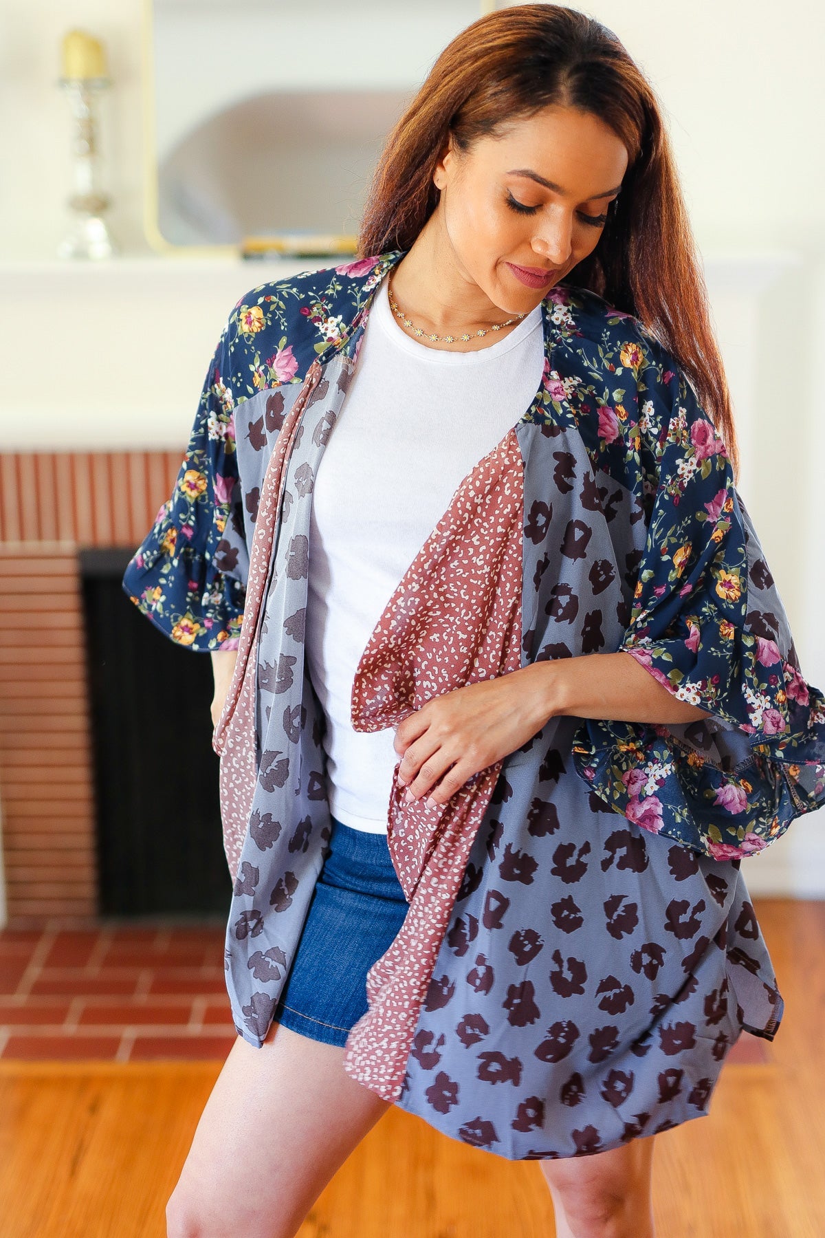 Seize The Day Animal & Floral Print Color Block Kimono