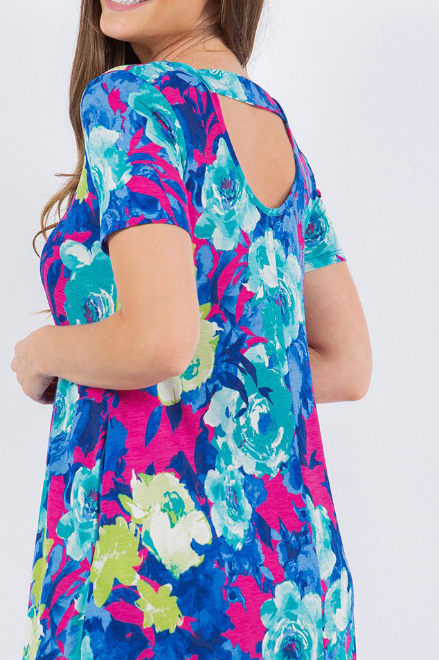 Everyday Blue & Pink Floral Ruffle Hem Dress