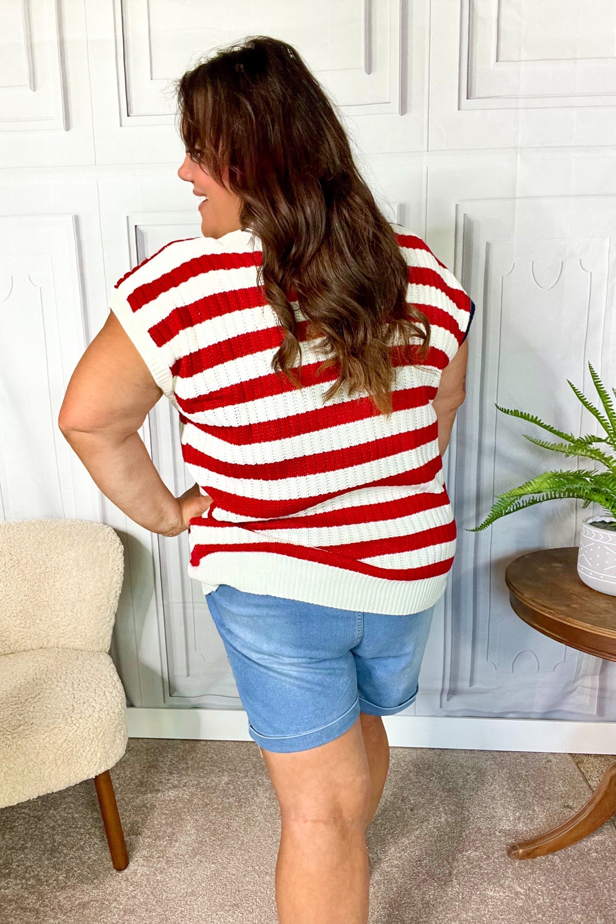 Stars & Stripes Americana V Neck Dolman Sweater Top